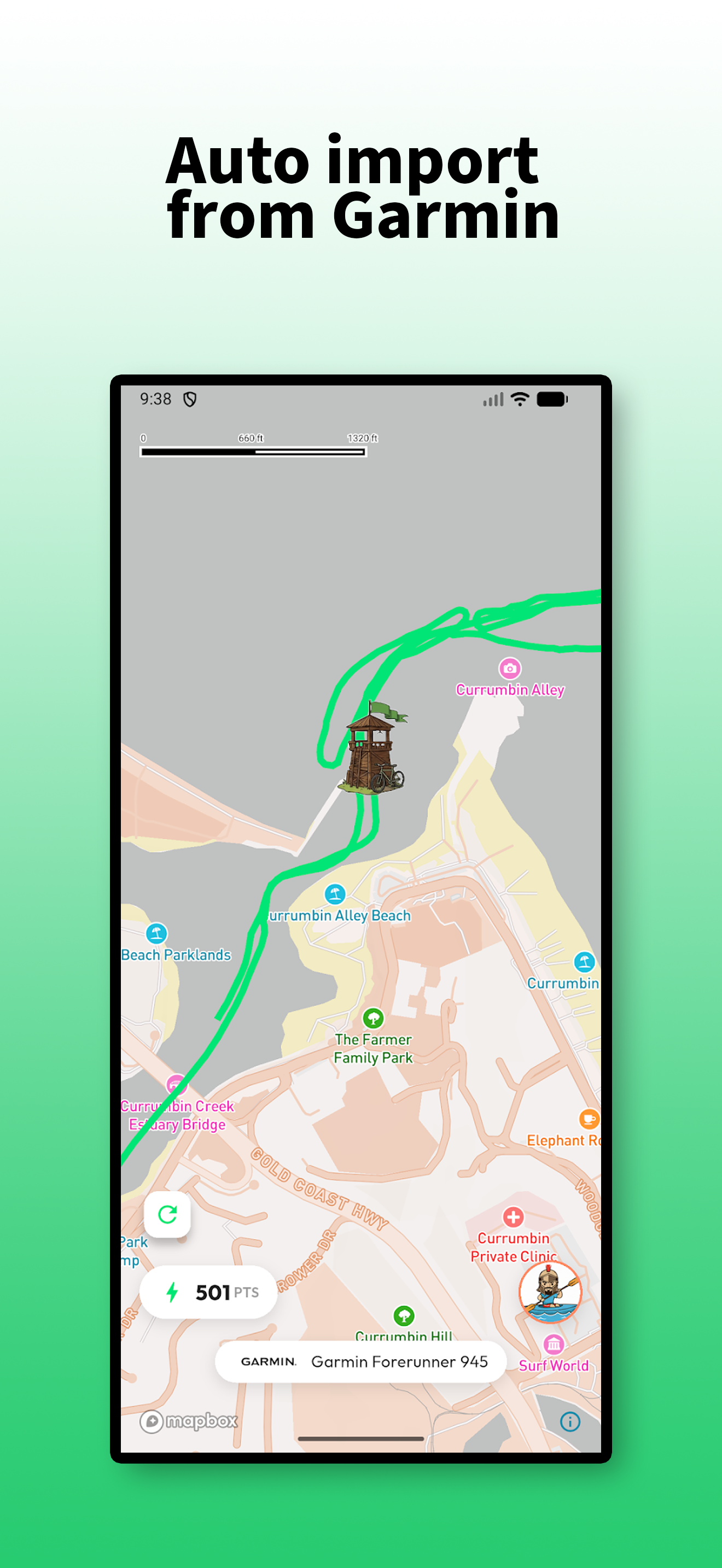 Auto import from Garmin screen