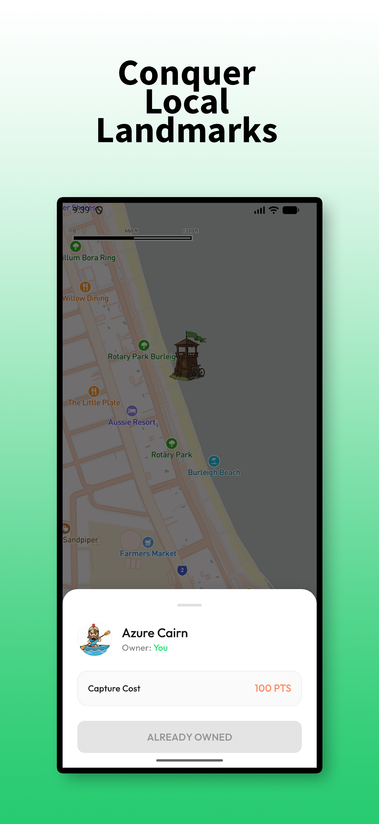 Conquer local landmarks screen