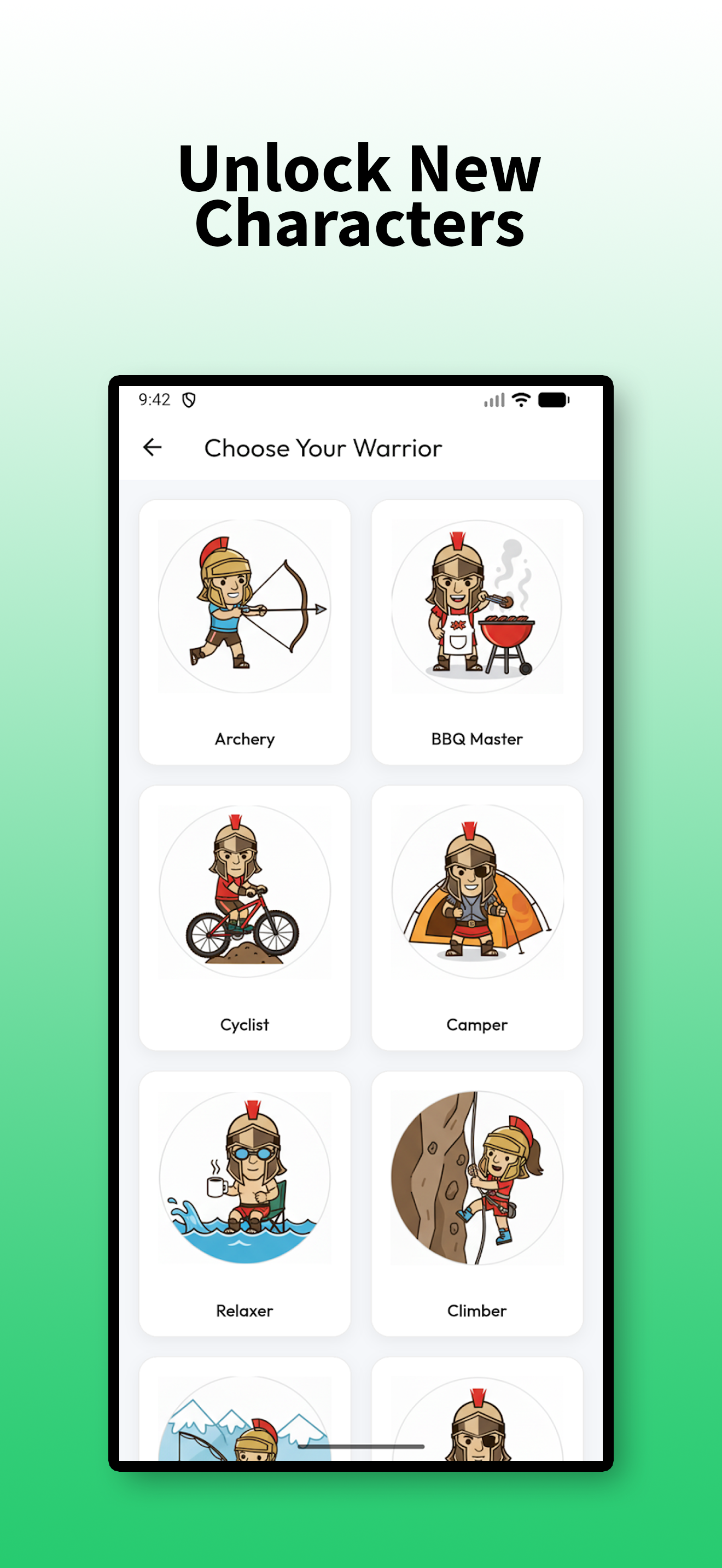 Unlock new characters screen