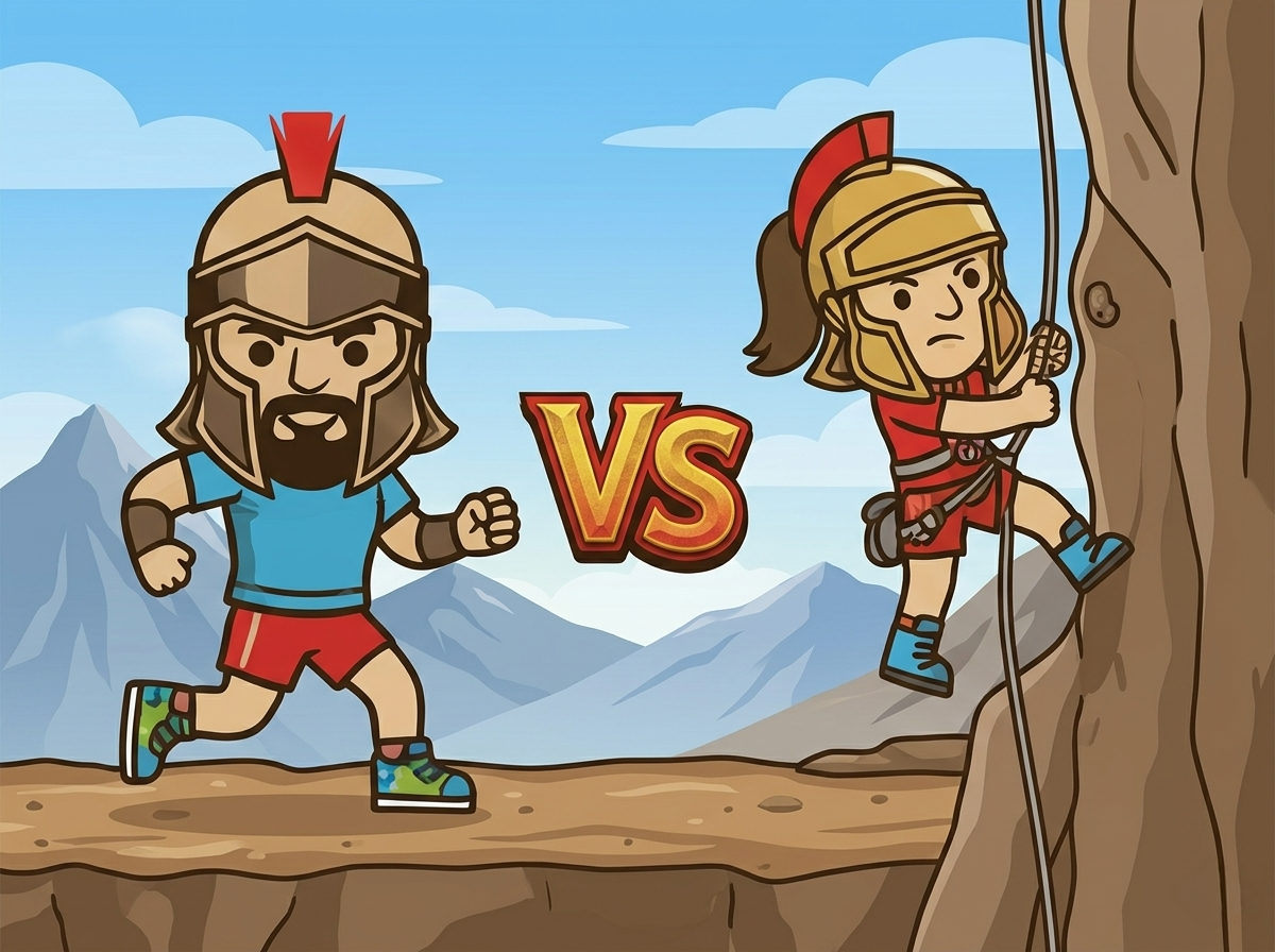 2 characters facing off with a versus symbol between them